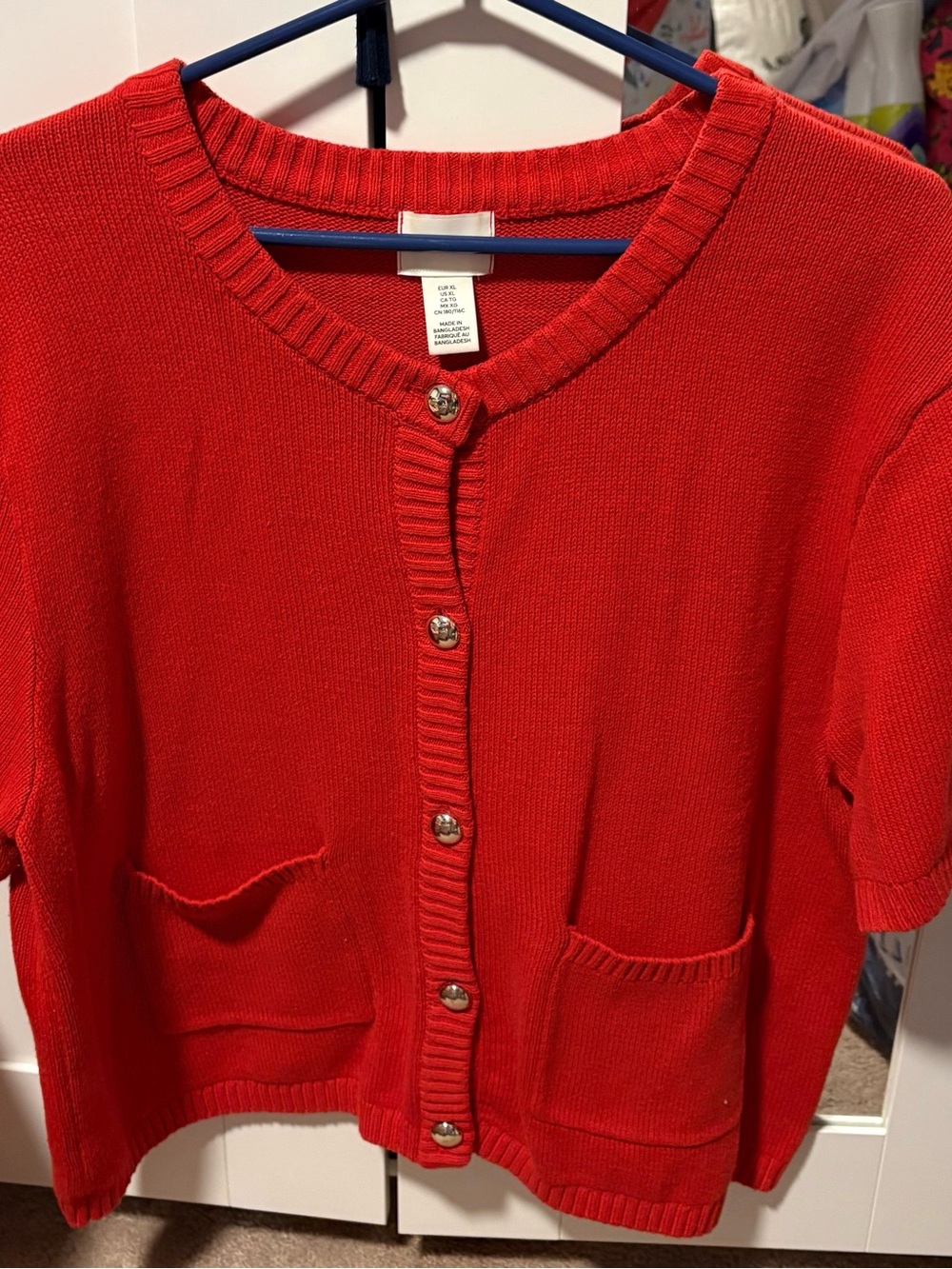 H&M Red Short-Sleeve Cardigan with Pockets